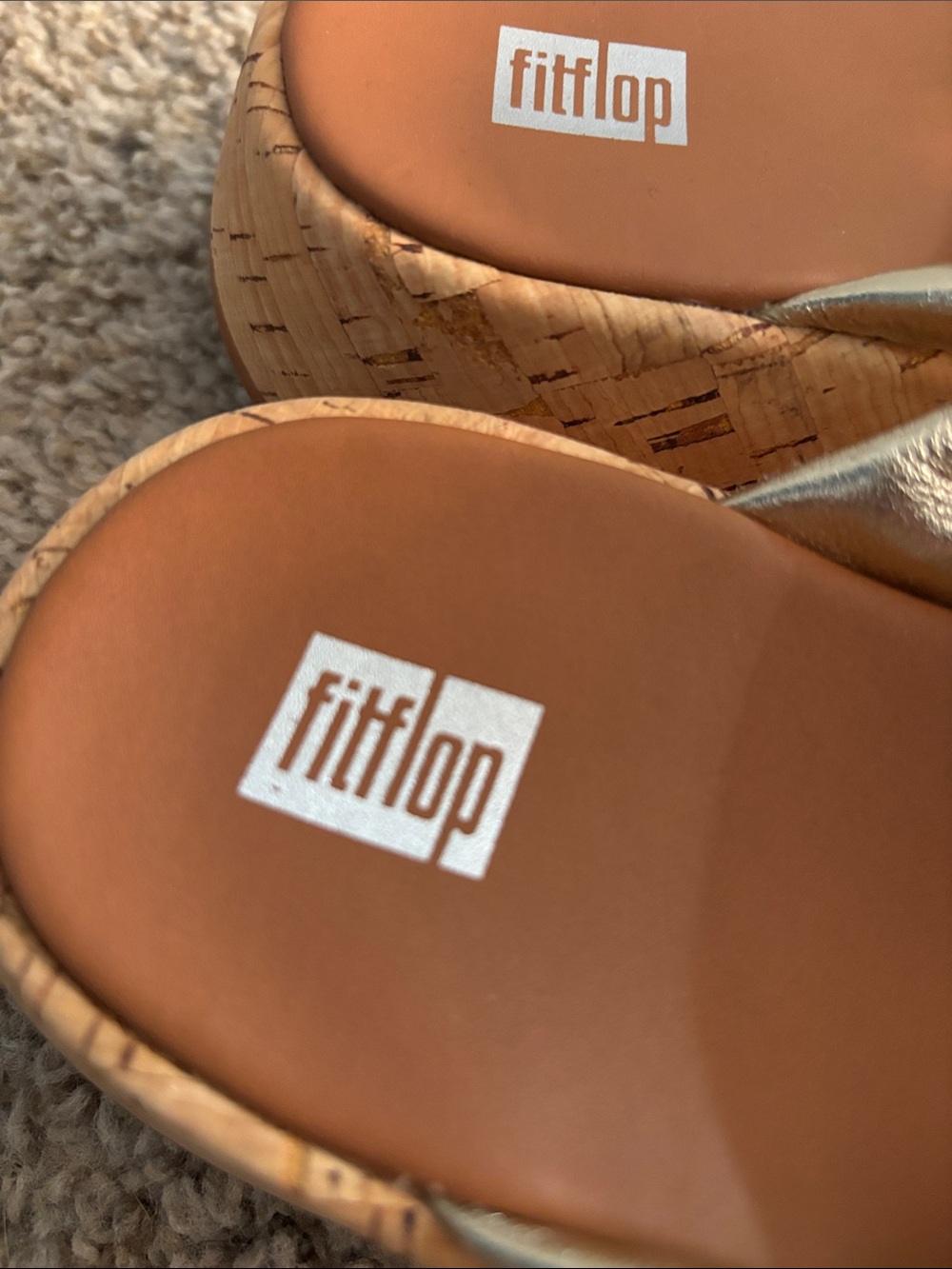 Fitflop F-Mode Leather Twist Platino Gold Cork Slide Sandal Size 6 - Picture 2 of 10